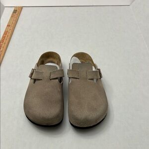 Tan Suede Mules with Sturdy Soles